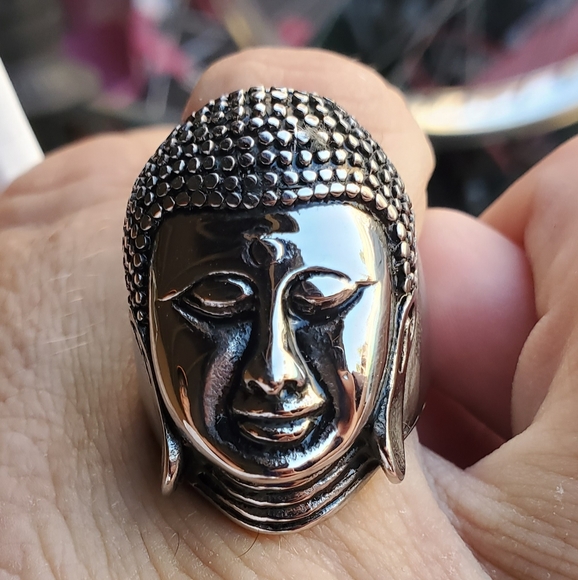New Huge Buddha Head Silver Stainless Steel Statement Ring. - Picture 6 of 11